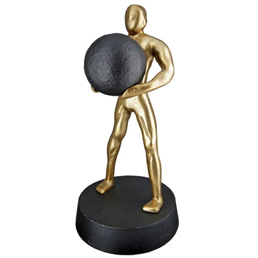 Skulptur – Goldfarbenes Finish, Kugeldesign, Mannmotiv, Höhe 32 cm - Strong | Gilde