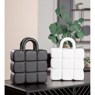 Vase – Handtaschen Design, Mattes Finish, Schwarz Weißes Design, Höhe 26 cm - Handtasche | Gilde