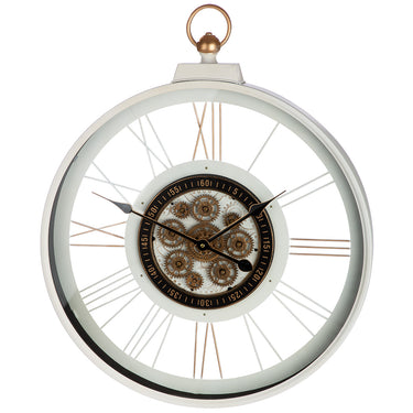 Wanduhr – Drehende Zahnräder, Glas Metall Kombination, Weiß Schwarzes Finish - Kello | Gilde