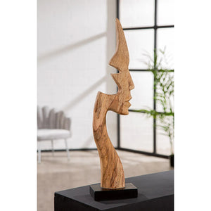 Skulptur – Naturholz Design, Gesichtsmotiv, Schwarze Basis, Höhe 63.5 cm - Silhouette | Gilde