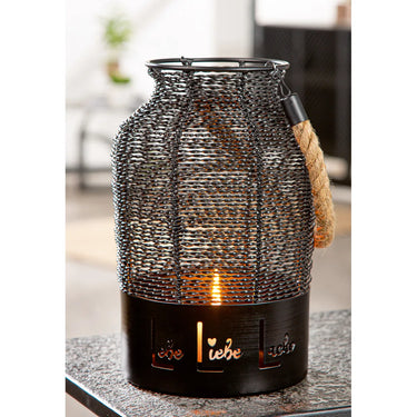 Windlicht – Spruch Motiv, Runde Form, 25.5cm Höhe - Lebe, Liebe, Lache | Gilde