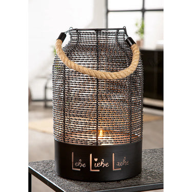 Windlicht – Spruch Motiv, Runde Form, 33cm Höhe - Lebe, Liebe, Lache | Gilde