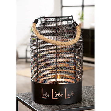 Windlicht – Spruch Motiv, Runde Form, 33cm Höhe - Lebe, Liebe, Lache | Gilde