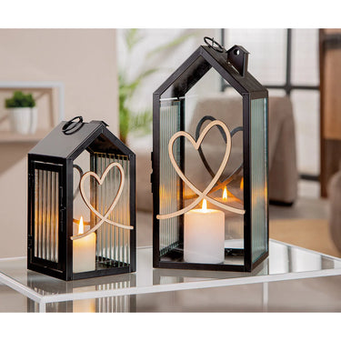 Laterne – Haus Design, Herz Motiv, Geriffeltes Glas - Heart | Gilde