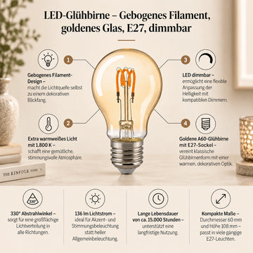 LED Lamp Gold, Curved Filaments, Dimmable – 2.5W Curved E27 | Sigor