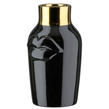 Vase – Schwarze Keramik, Glasierte Oberfläche, Goldenes Mundmotiv - Mouth | Gilde
