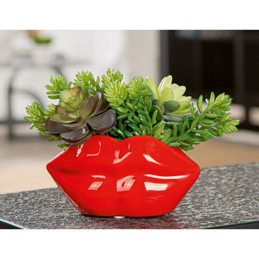 Vase – Rote Keramik, Glasierte Oberfläche, Mundform Design - Lips | Gilde