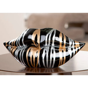 Dekoobjekt – Mundform, Schwarze Metalloptik, Silberne Linien, Höhe 13 cm - Drip | Gilde