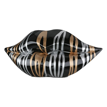 Dekoobjekt – Mundform, Schwarze Metalloptik, Silberne Linien, Höhe 13 cm - Drip | Gilde