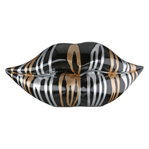 Dekoobjekt – Mundform, Schwarze Metalloptik, Silberne Linien, Höhe 13 cm - Drip | Gilde