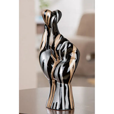 Dekoobjekt – Handform, Schwarze Metalloptik, Silberne Linien, Höhe 25,5 cm - Drip | Gilde