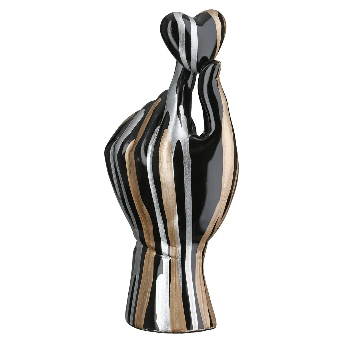 Dekoobjekt – Handform, Schwarze Metalloptik, Silberne Linien, Höhe 25,5 cm - Drip | Gilde