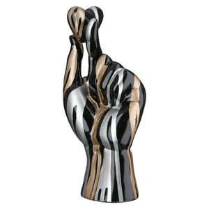 Dekoobjekt – Handform, Schwarze Metalloptik, Silberne Linien, Höhe 25,5 cm - Drip | Gilde
