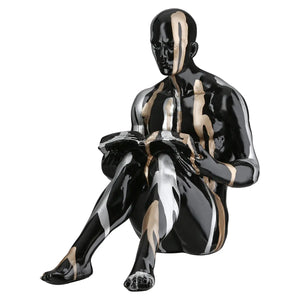 Buchstützen – Personenform, Schwarze Metalloptik, Silberne Linien, Höhe 22,5 cm - Drip | Gilde