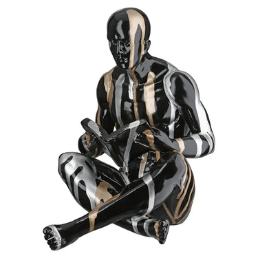 Buchstützen – Personenform, Schwarze Metalloptik, Silberne Linien, Höhe 22,5 cm - Drip | Gilde