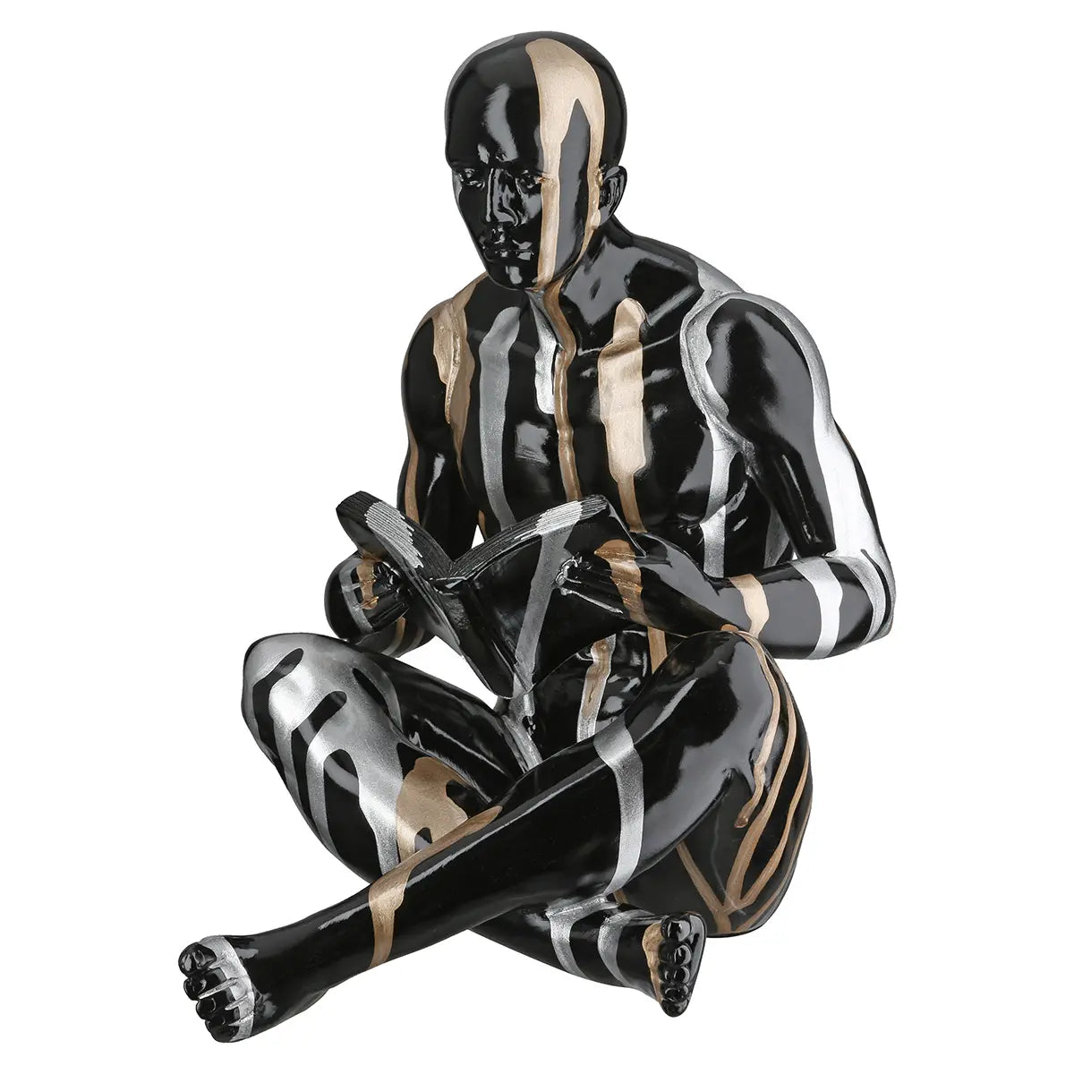 Buchstützen – Personenform, Schwarze Metalloptik, Silberne Linien, Höhe 22,5 cm - Drip | Gilde