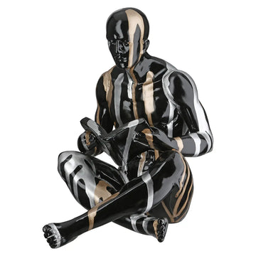 Buchstützen – Personenform, Schwarze Metalloptik, Silberne Linien, Höhe 22,5 cm - Drip | Gilde