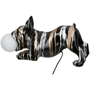 Tischleuchte – Bulldoggenform, Schwarze Metalloptik, Silberne Linien, Höhe 22 cm - Drip | Gilde