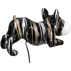 Tischleuchte – Bulldoggenform, Schwarze Metalloptik, Silberne Linien, Höhe 22 cm - Drip | Gilde