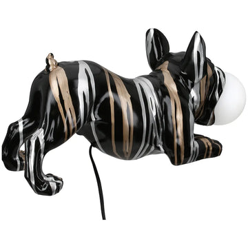 Tischleuchte – Bulldoggenform, Schwarze Metalloptik, Silberne Linien, Höhe 22 cm - Drip | Gilde