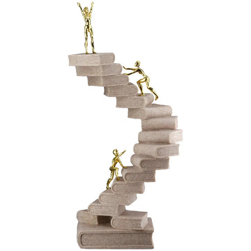 Skulptur – Creme Kunstharz, Steinoptik Oberfläche, Goldene Akzente - Path of Knowledge | Gilde