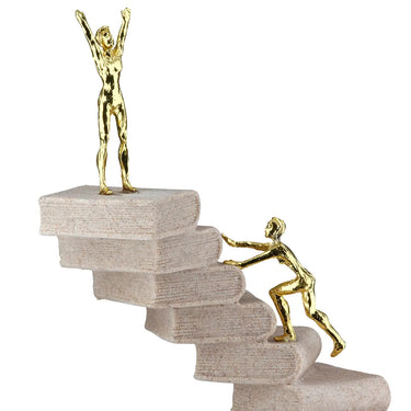 Skulptur – Creme Kunstharz, Steinoptik Oberfläche, Goldene Akzente - Path of Knowledge | Gilde