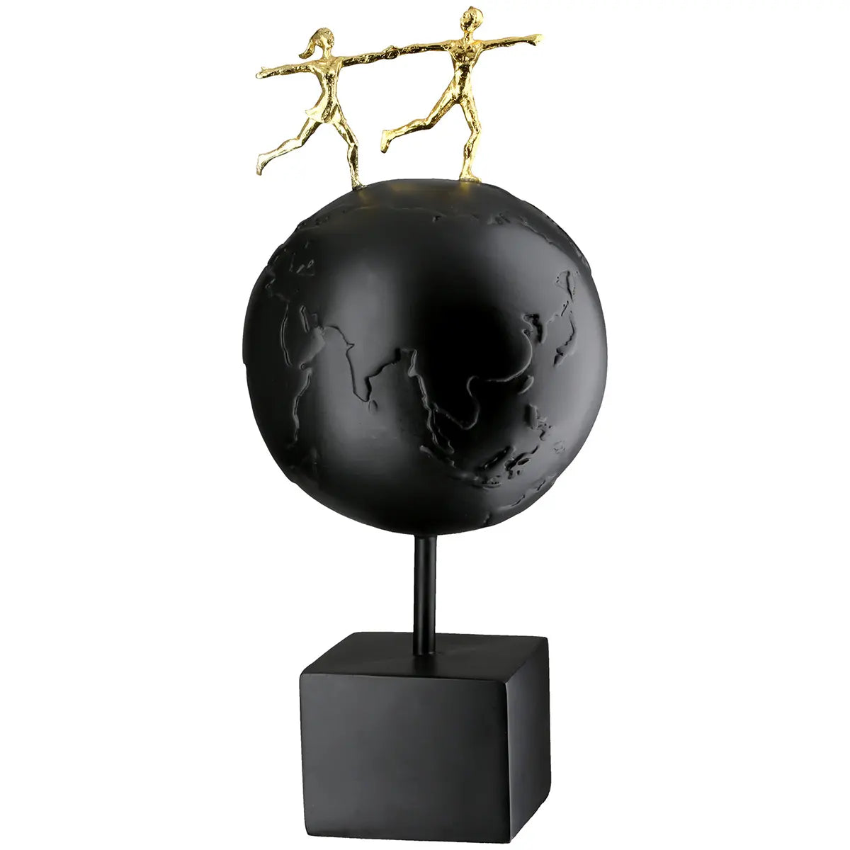 Skulptur – Schwarzes Kunstharz, Goldene Akzente, Weltkugel Motiv - Around the World | Gilde