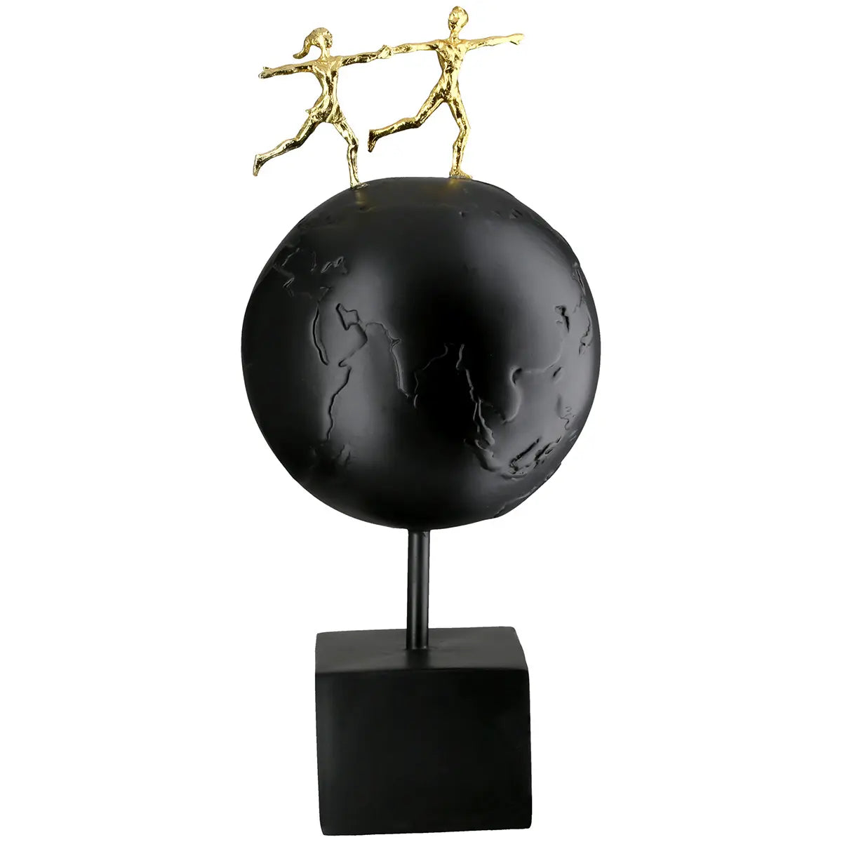 Skulptur – Schwarzes Kunstharz, Goldene Akzente, Weltkugel Motiv - Around the World | Gilde
