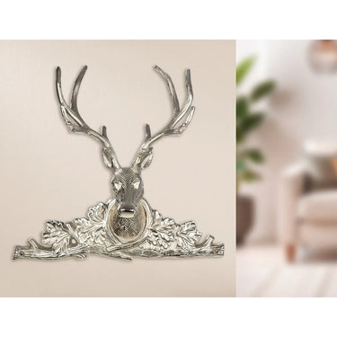 Wandobjekt – Vernickeltes Aluminium, Hirsch Design, 35,5 cm Höhe - Hirschkopf | Gilde