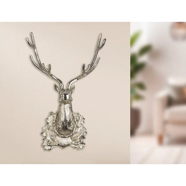 Wandobjekt – Vernickeltes Aluminium, Hirsch Design, 54 cm Höhe - Hirschkopf | Gilde