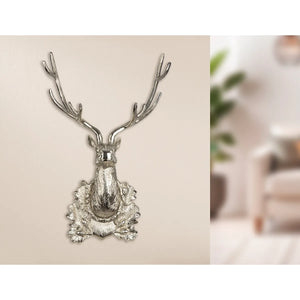 Wandobjekt – Vernickeltes Aluminium, Hirsch Design, 54 cm Höhe - Hirschkopf | Gilde