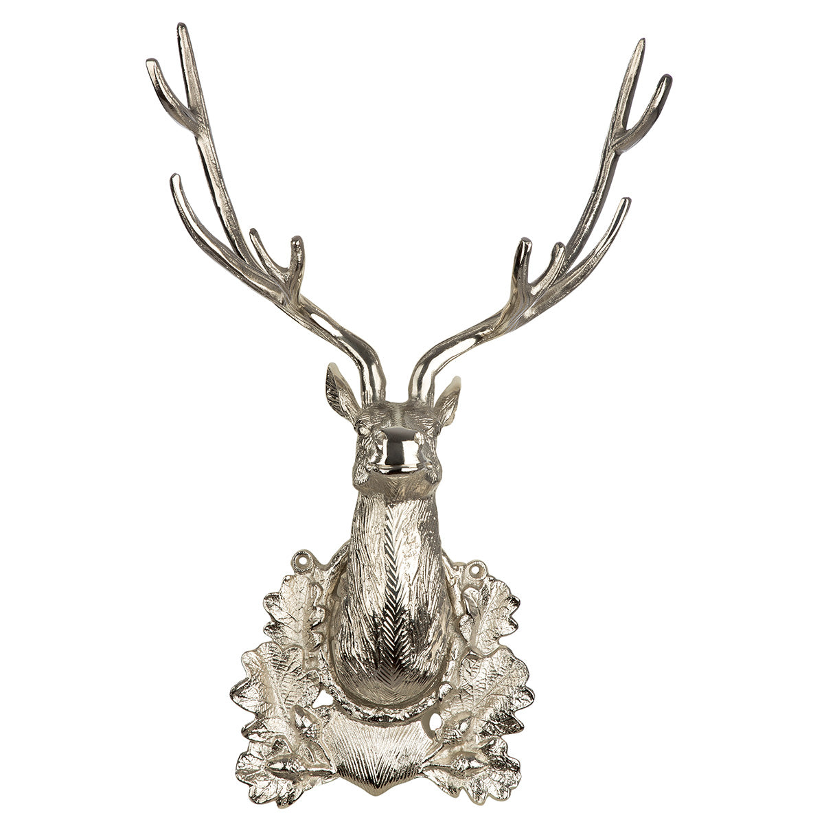 Wandobjekt – Vernickeltes Aluminium, Hirsch Design, 54 cm Höhe - Hirschkopf | Gilde