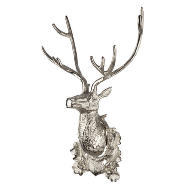 Wandobjekt – Vernickeltes Aluminium, Hirsch Design, 54 cm Höhe - Hirschkopf | Gilde