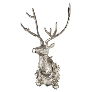 Wandobjekt – Vernickeltes Aluminium, Hirsch Design, 54 cm Höhe - Hirschkopf | Gilde