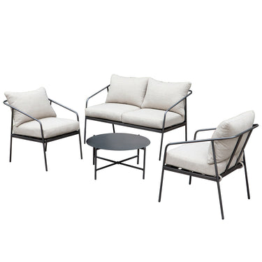 Loungeset – Pulverbeschichtetes Metall, Beige Polsterung, Schwarzes Gestell - Adria | Gilde