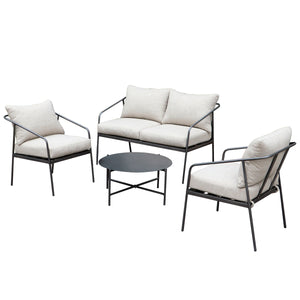 Loungeset – Pulverbeschichtetes Metall, Beige Polsterung, Schwarzes Gestell - Adria | Gilde