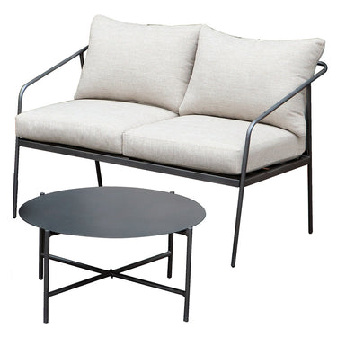 Loungeset – Pulverbeschichtetes Metall, Beige Polsterung, Schwarzes Gestell - Adria | Gilde