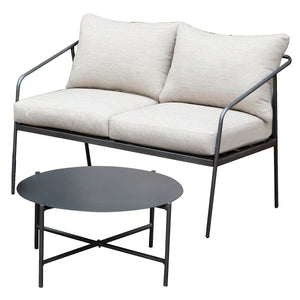 Loungeset – Pulverbeschichtetes Metall, Beige Polsterung, Schwarzes Gestell - Adria | Gilde