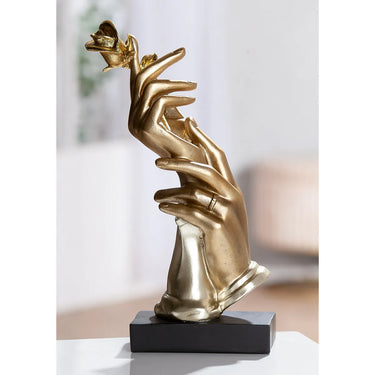 Skulptur – Kunstharz Design, Goldfarbenes Finish, Rosen Motiv - Holding Rose | Gilde