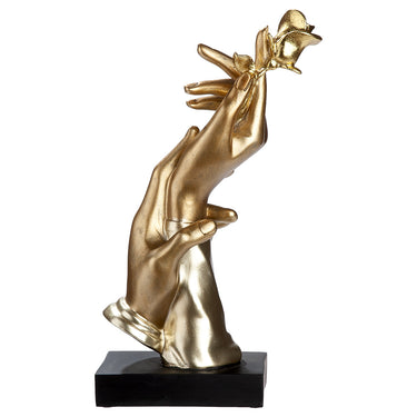 Skulptur – Kunstharz Design, Goldfarbenes Finish, Rosen Motiv - Holding Rose | Gilde