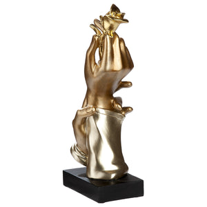 Skulptur – Kunstharz Design, Goldfarbenes Finish, Rosen Motiv - Holding Rose | Gilde