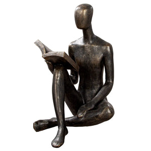 Skulptur – Alte Oberfläche, Bronzefarbene Gestaltung, Lesende Person, 80 cm - Reading | Gilde