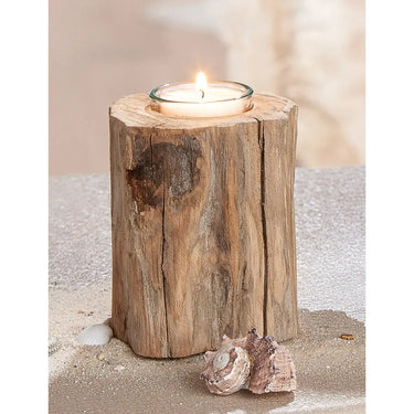 Teelichthalter – Natürliches Holz, Naturfarbene Oberfläche, Niedrige Form, 10 cm - Kuta | Gilde