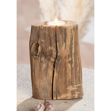 Teelichthalter – Natürliches Holz, Naturfarbene Oberfläche, Hohe Form, 15 cm - Kuta | Gilde