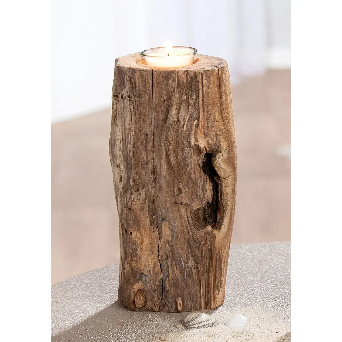 Teelichthalter – Natürliches Holz, Naturfarbene Oberfläche, Hohe Form, 20 cm - Kuta | Gilde