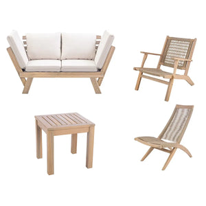 Sitzbank – Holz Naturton, Faltbare Lehnen, Beige Kissen - Bali | Gilde
