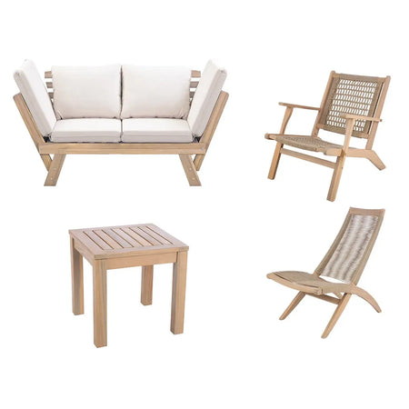 Sitzbank – Holz Naturton, Faltbare Lehnen, Beige Kissen - Bali | Gilde image