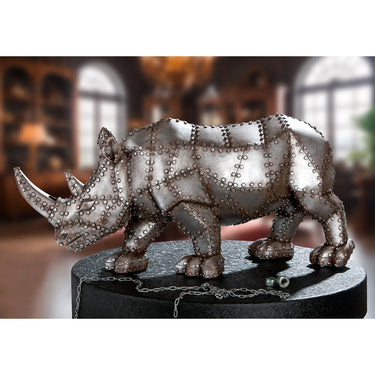 Figur – Kunstharz Material, Nashorn Design, Silberfarbene Akzente - Rhino | Gilde