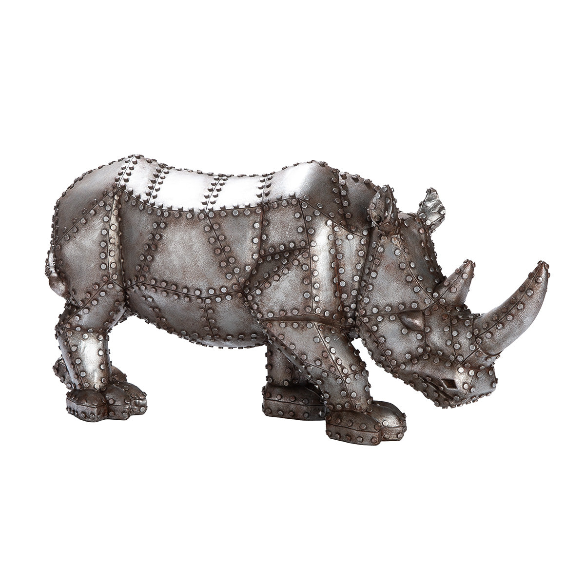 Figur – Kunstharz Material, Nashorn Design, Silberfarbene Akzente - Rhino | Gilde