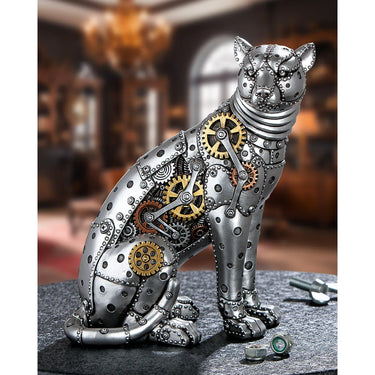 Figur – Kunstharz Material, Leopard Design, Silberfarbene Akzente - Steampunk Leopard | Gilde